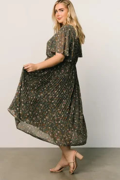 Baltic Born SALE|Belfast Pleated Midi Dress | Antique Jade Floral