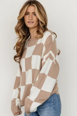 Baltic Born sweaters|Bella Checkered Sweater | Taupe