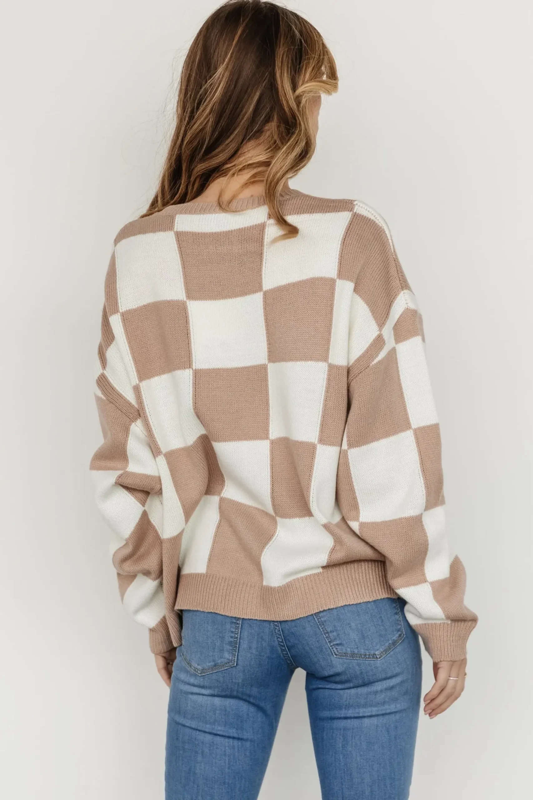 Baltic Born sweaters|Bella Checkered Sweater | Taupe