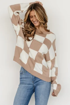 Baltic Born sweaters|Bella Checkered Sweater | Taupe