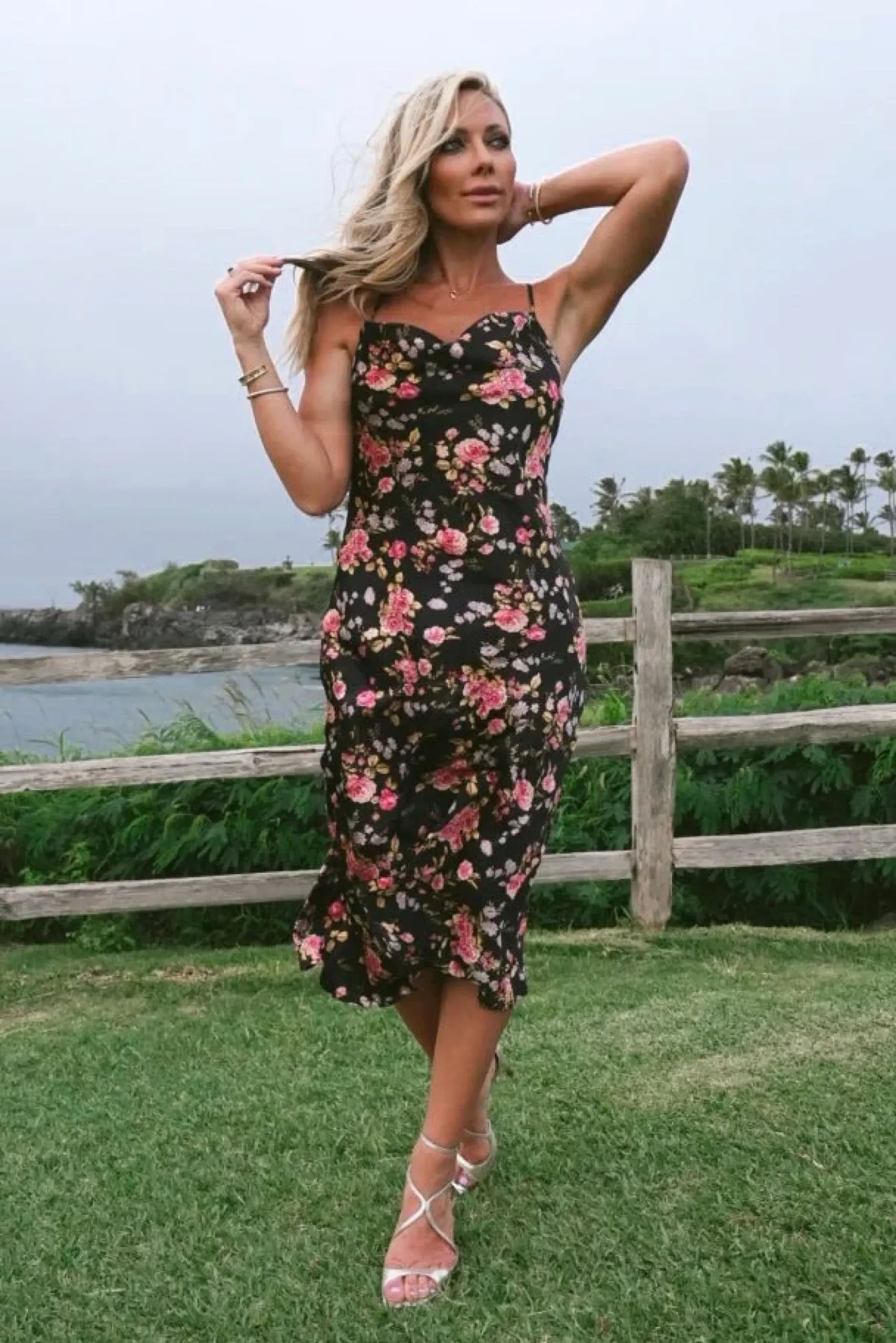 Baltic Born SALE|Belyn Satin Midi Dress | Black Rose Floral