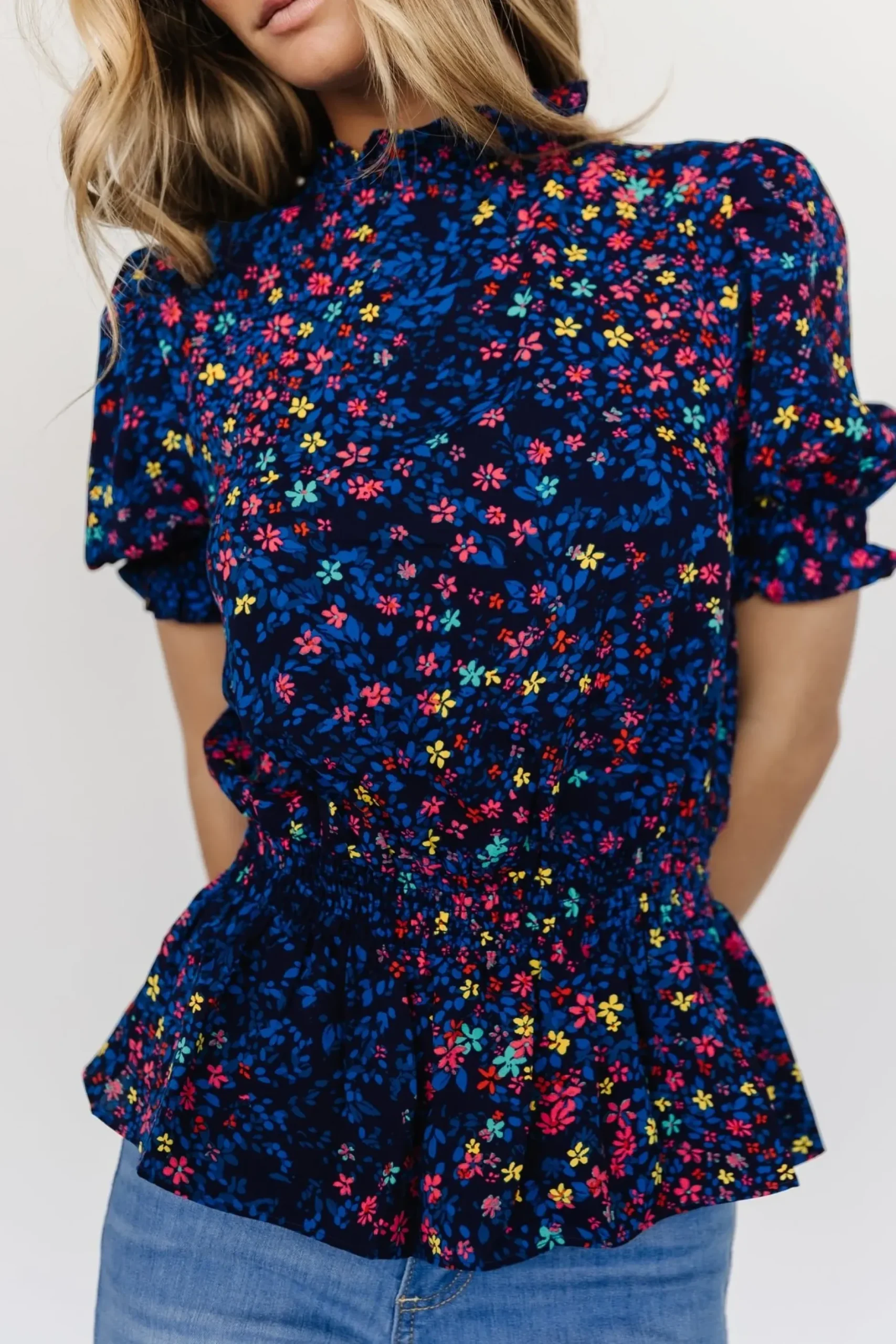 Baltic Born blouses + shirts|Beth Peplum Top | Blue Multi