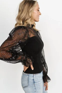 Baltic Born blouses + shirts|Betsy Shimmer Sleeve Top | Black