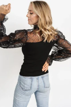 Baltic Born blouses + shirts|Betsy Shimmer Sleeve Top | Black