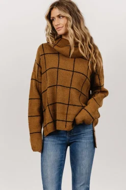 Baltic Born sweaters|Birmingham Funnel Neck Sweater | Brown