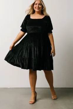 Baltic Born bump friendly|Bliss Smocked Velvet Short Dress | Black