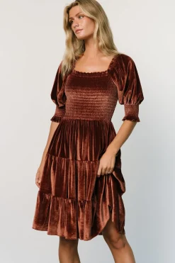 Baltic Born bump friendly|Bliss Smocked Velvet Short Dress | Desert Rose