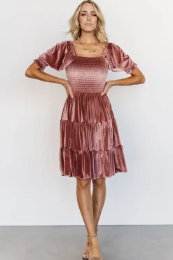 Baltic Born bump friendly|Bliss Smocked Velvet Short Dress | Vintage Rose