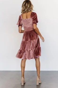 Baltic Born bump friendly|Bliss Smocked Velvet Short Dress | Vintage Rose