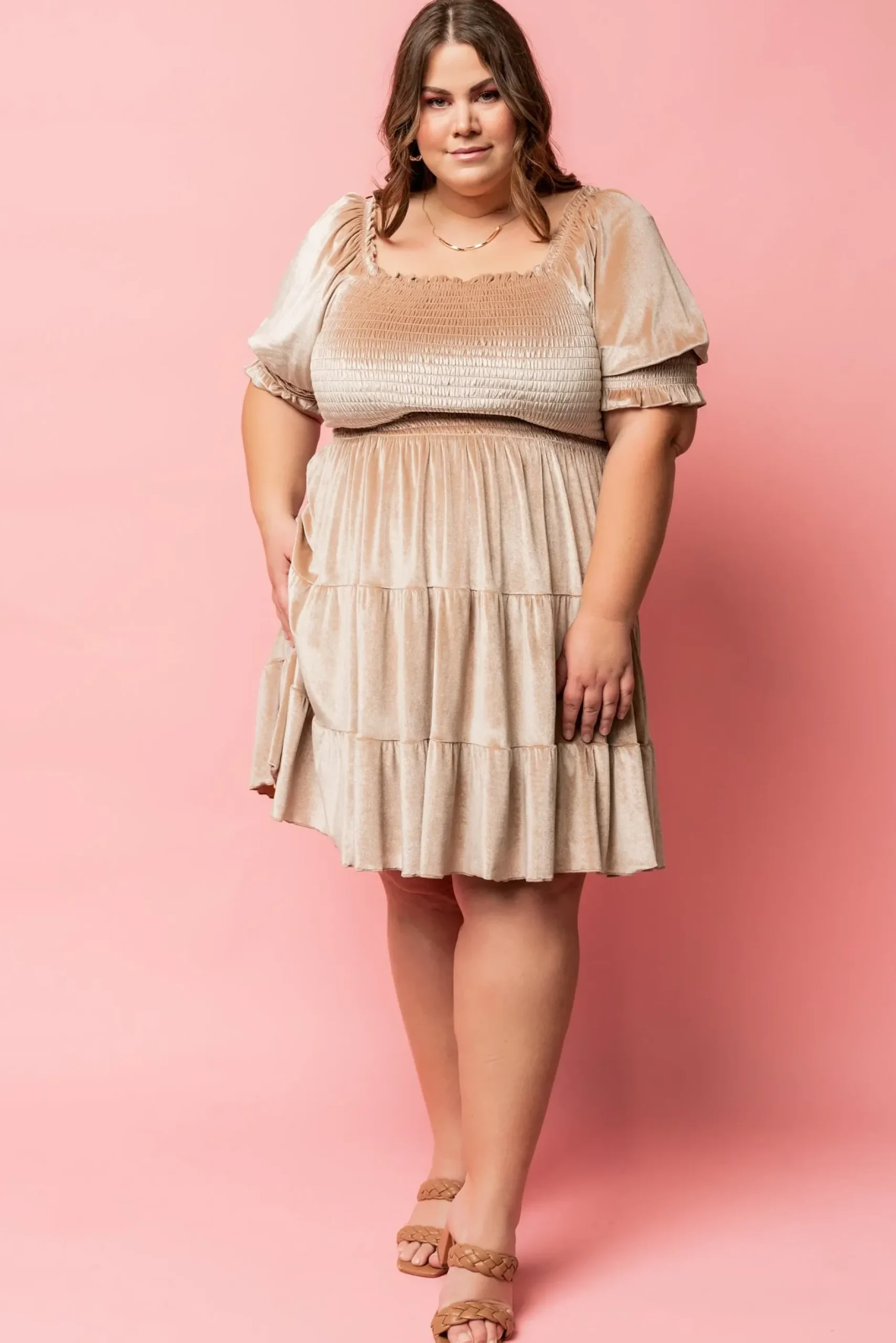 Baltic Born bump friendly|Bliss Smocked Velvet Short Dress | Natural