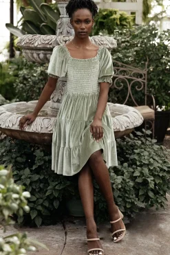 Baltic Born bump friendly|Bliss Smocked Velvet Short Dress | Dusty Sage