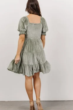 Baltic Born bump friendly|Bliss Smocked Velvet Short Dress | Dusty Sage