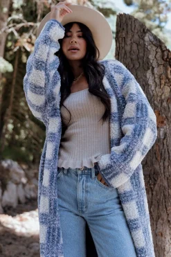 Baltic Born cardigans|Breckenridge Sherpa Long Cardigan | Blue Plaid