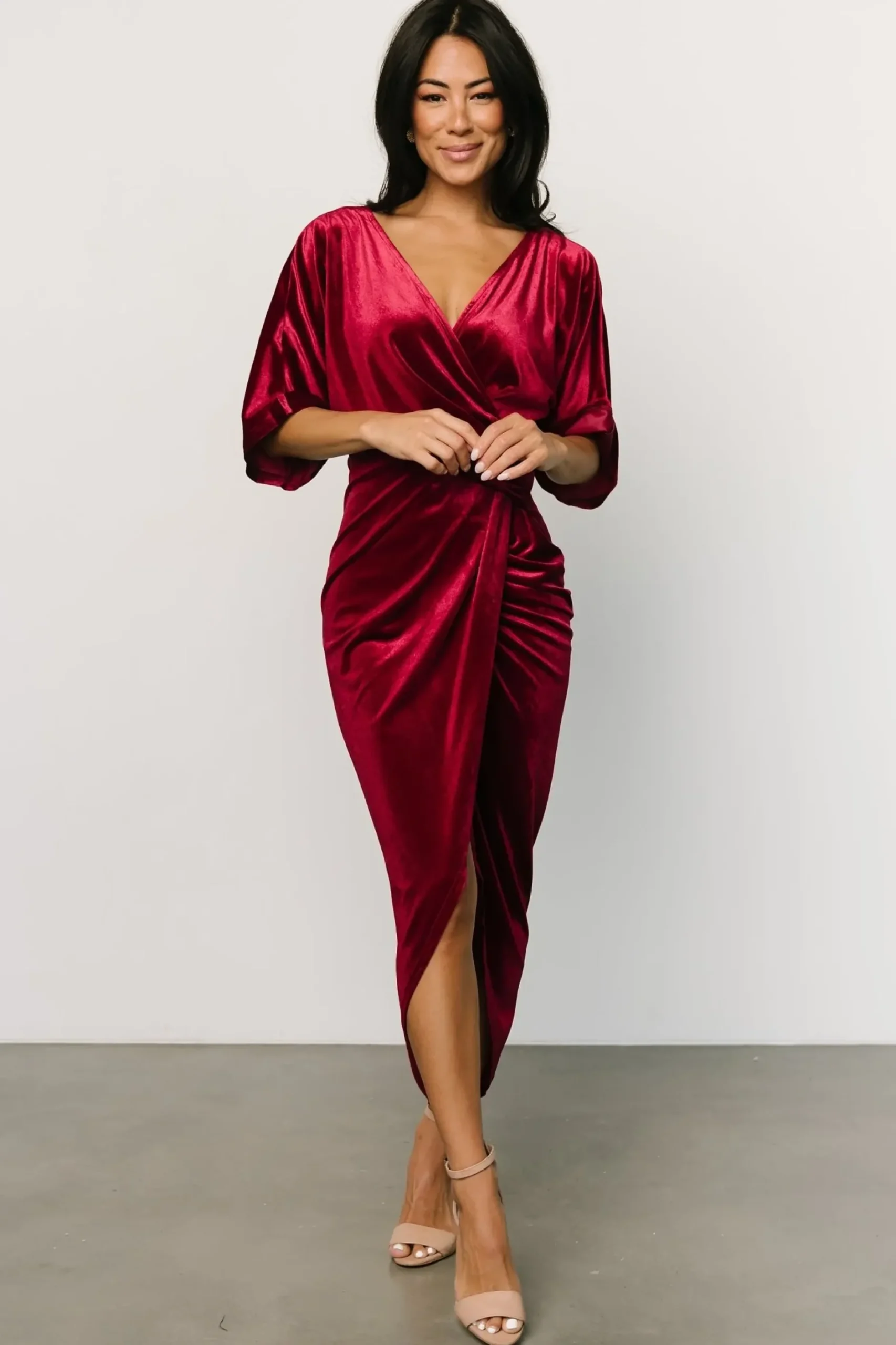 Baltic Born DRESSES|midi dresses|Brendyn Ruched Velvet Dress | Wine