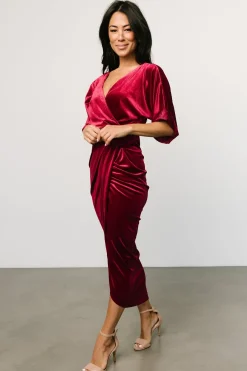 Baltic Born DRESSES|midi dresses|Brendyn Ruched Velvet Dress | Wine
