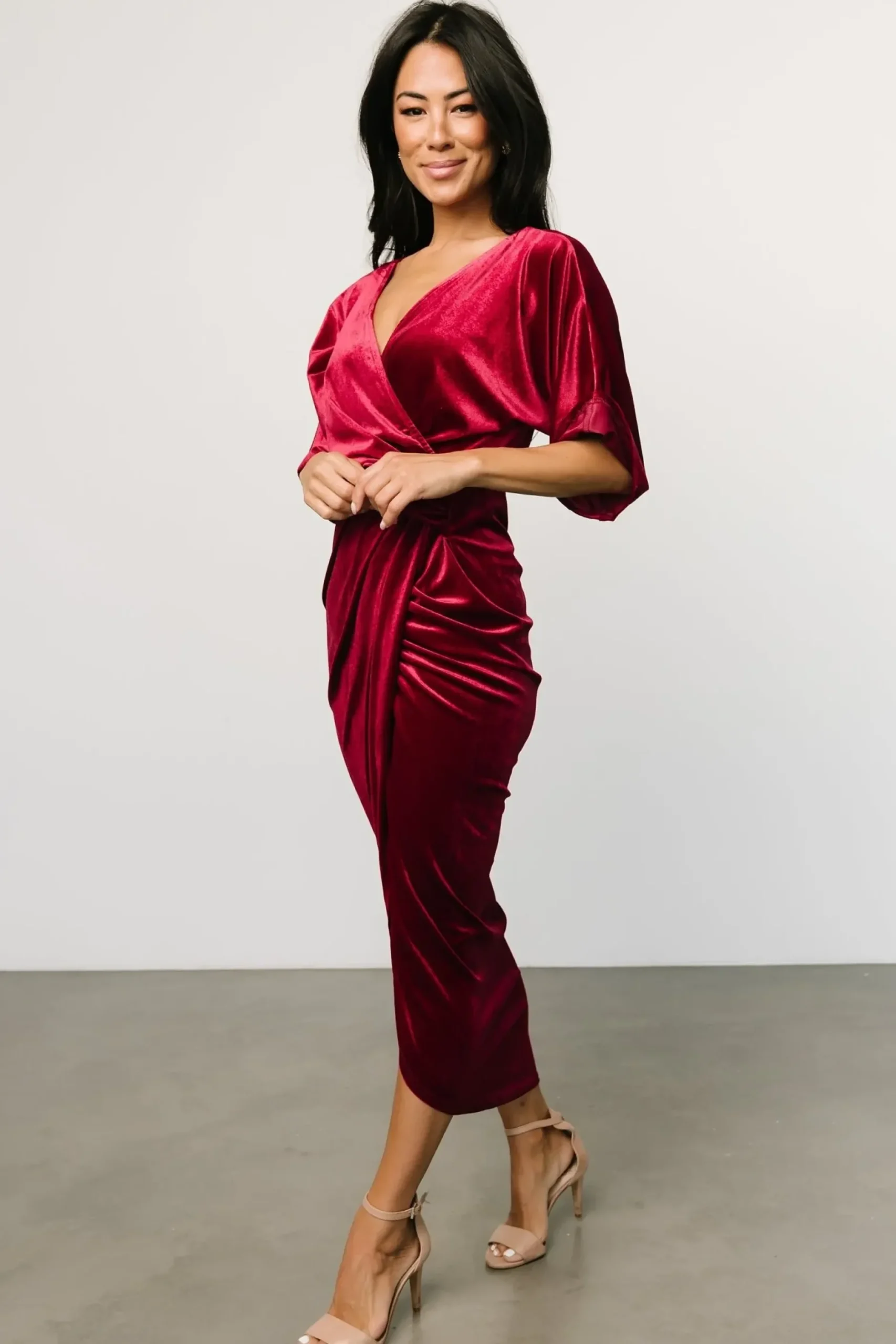 Baltic Born DRESSES|midi dresses|Brendyn Ruched Velvet Dress | Wine