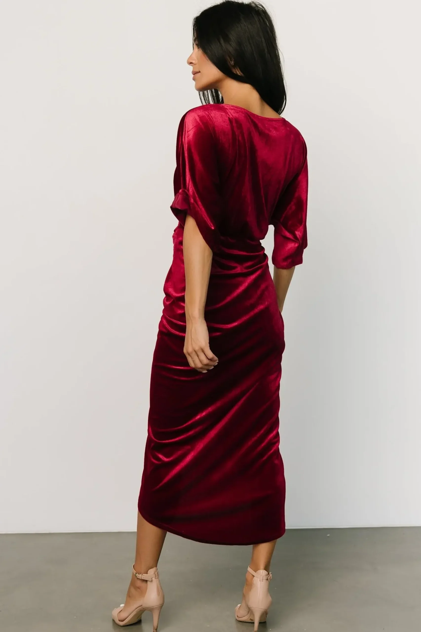 Baltic Born DRESSES|midi dresses|Brendyn Ruched Velvet Dress | Wine