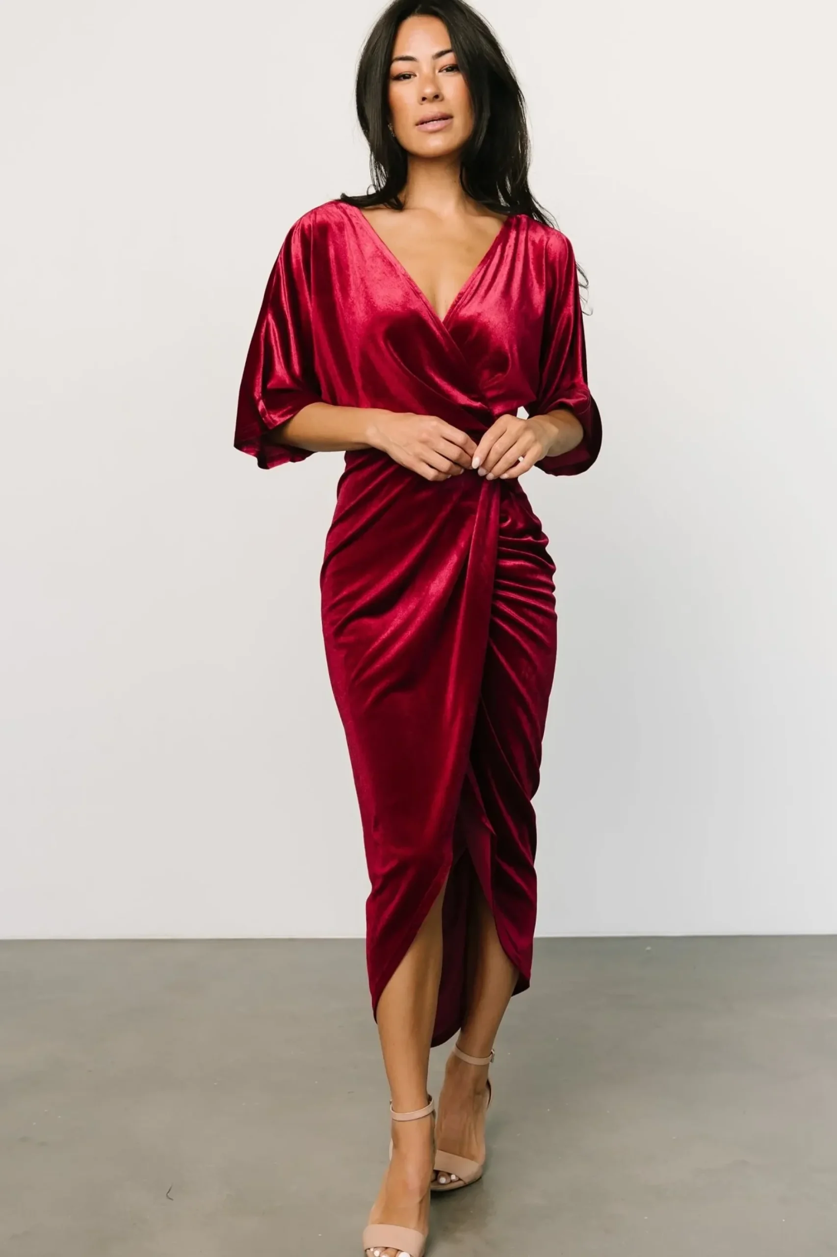 Baltic Born DRESSES|midi dresses|Brendyn Ruched Velvet Dress | Wine