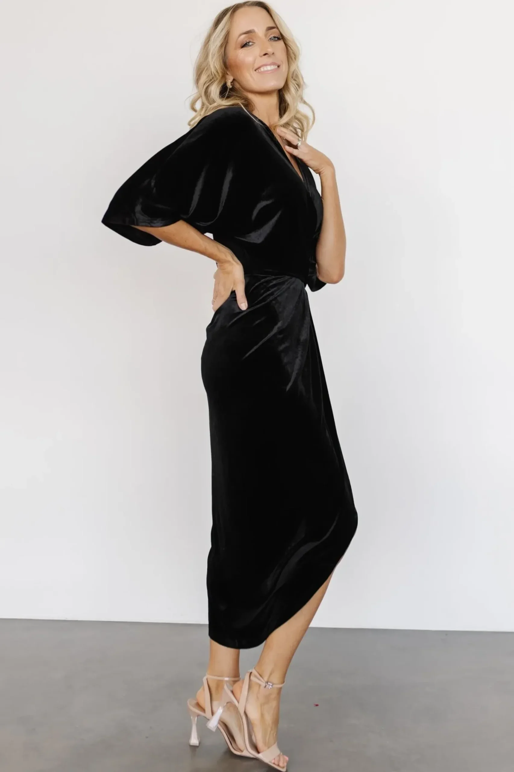 Baltic Born DRESSES|midi dresses|Brendyn Ruched Velvet Dress | Black