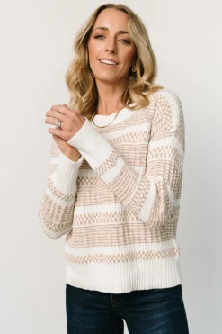 Baltic Born SALE|Brigitte Knit Sweater | Taupe + Off White
