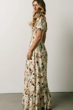 Baltic Born WINTER ESSENTIALS|Capri Smocked Maxi Dress | Cream Palm Print