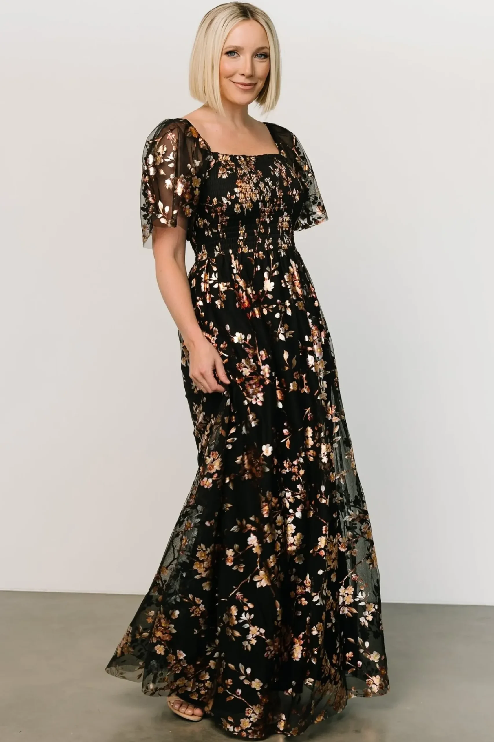 Baltic Born WEDDING SUITE|wedding guest|Cassandra Tulle Maxi Dress | Black Blossom