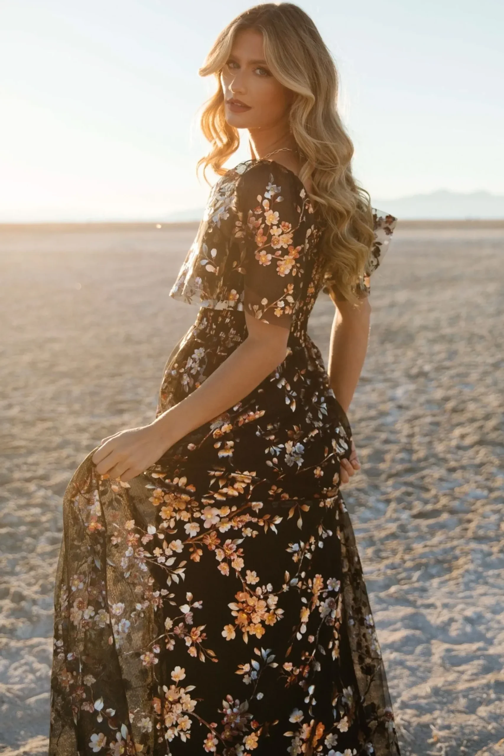 Baltic Born WEDDING SUITE|wedding guest|Cassandra Tulle Maxi Dress | Black Blossom