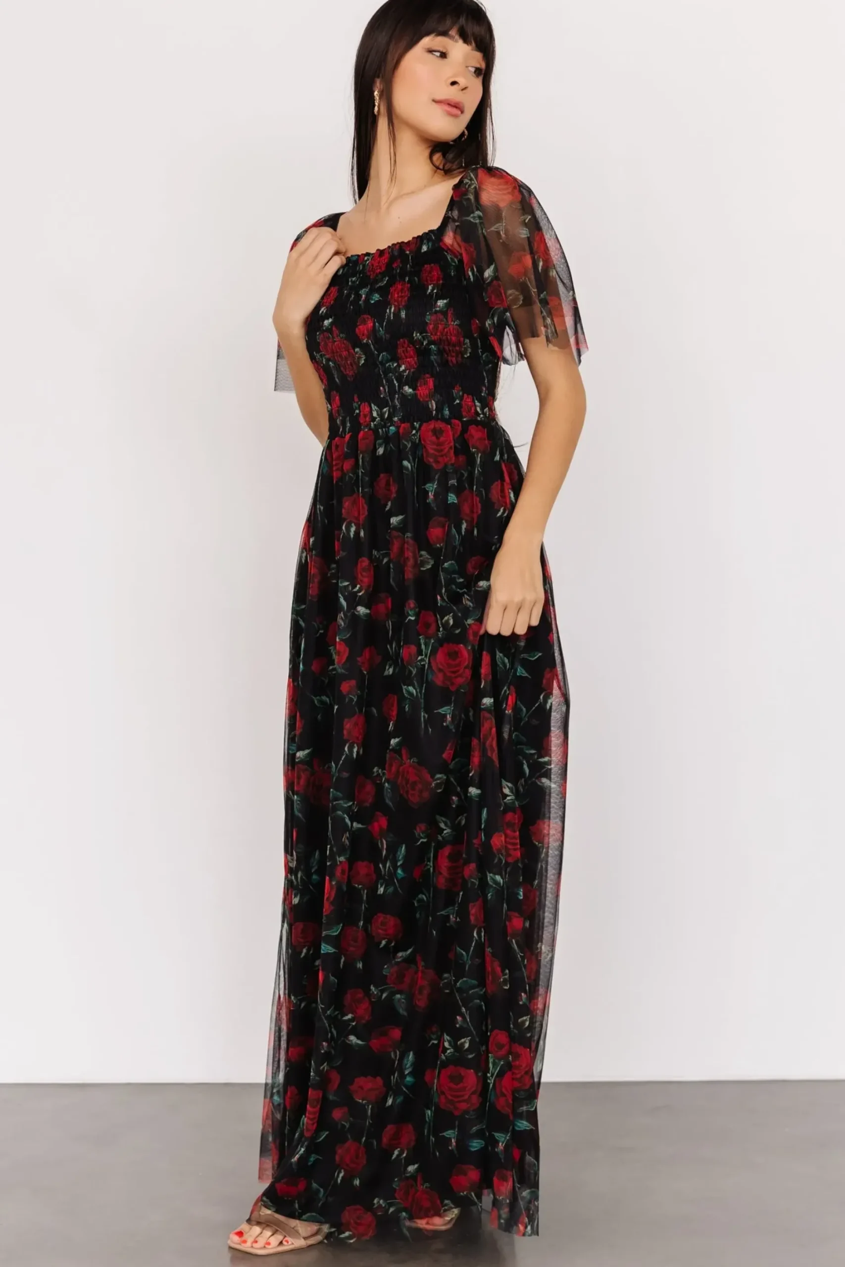 Baltic Born WEDDING SUITE|wedding guest|Cassandra Tulle Maxi Dress | Black + Red Rose