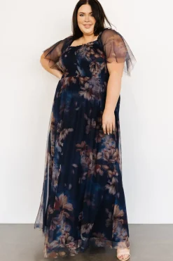 Baltic Born WEDDING SUITE|wedding guest|Cassandra Tulle Maxi Dress | Dark Blue Floral