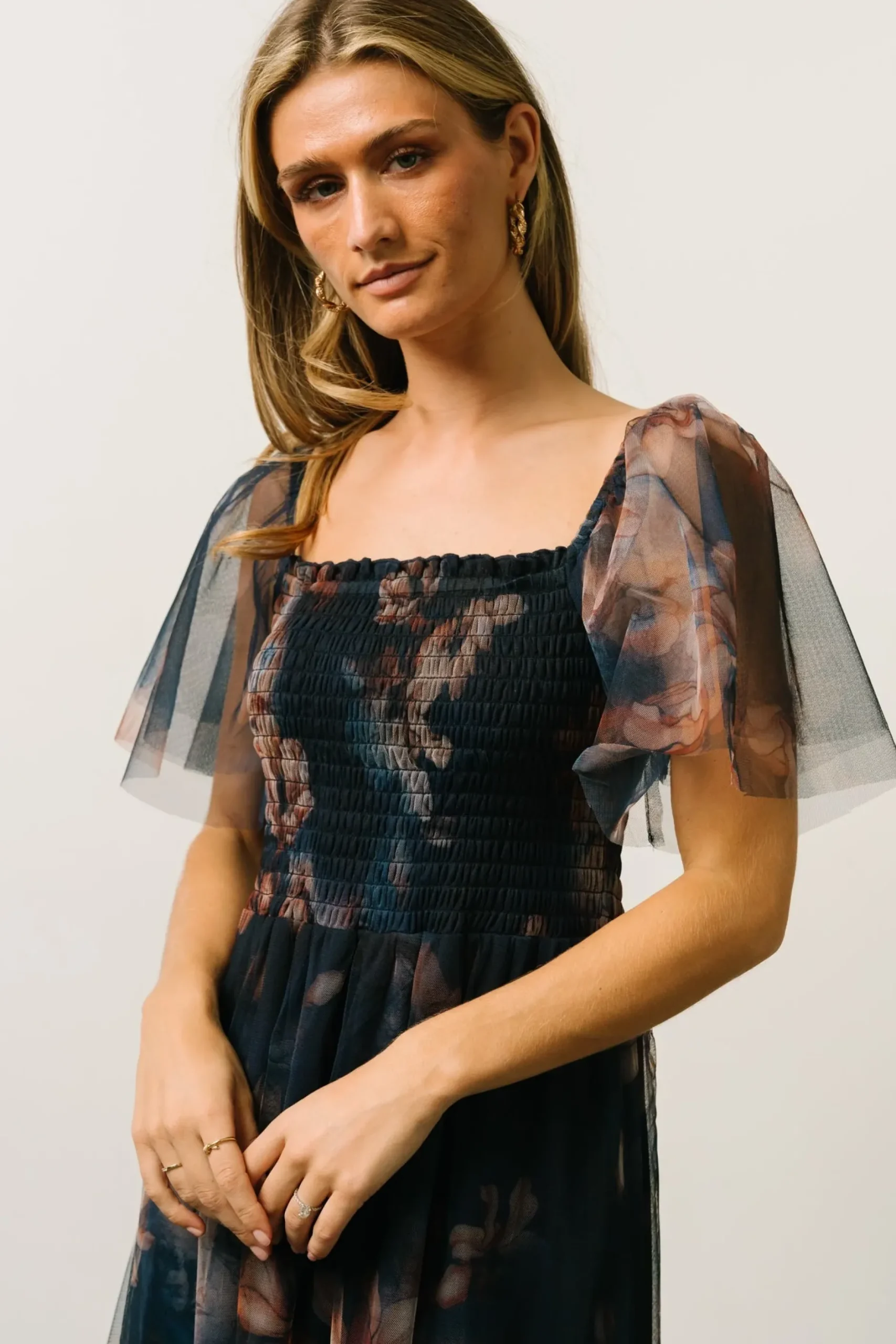 Baltic Born WEDDING SUITE|wedding guest|Cassandra Tulle Maxi Dress | Dark Blue Floral