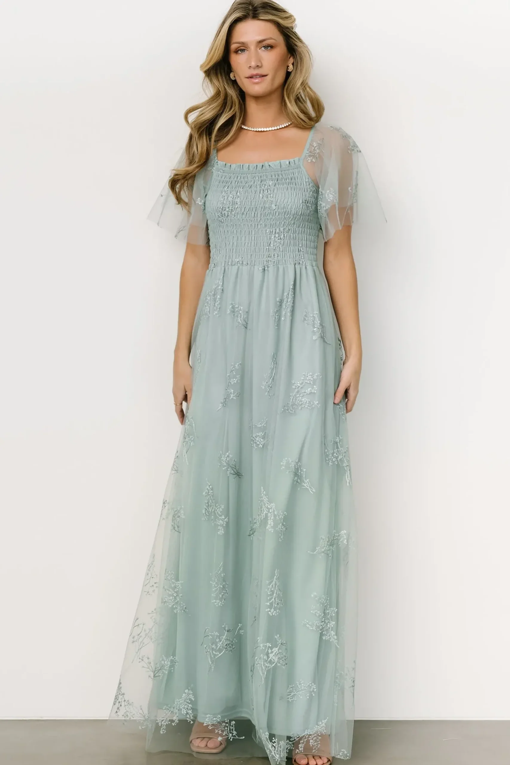 Baltic Born WEDDING SUITE|wedding guest|Cassandra Tulle Maxi Dress | Sage Sparkle