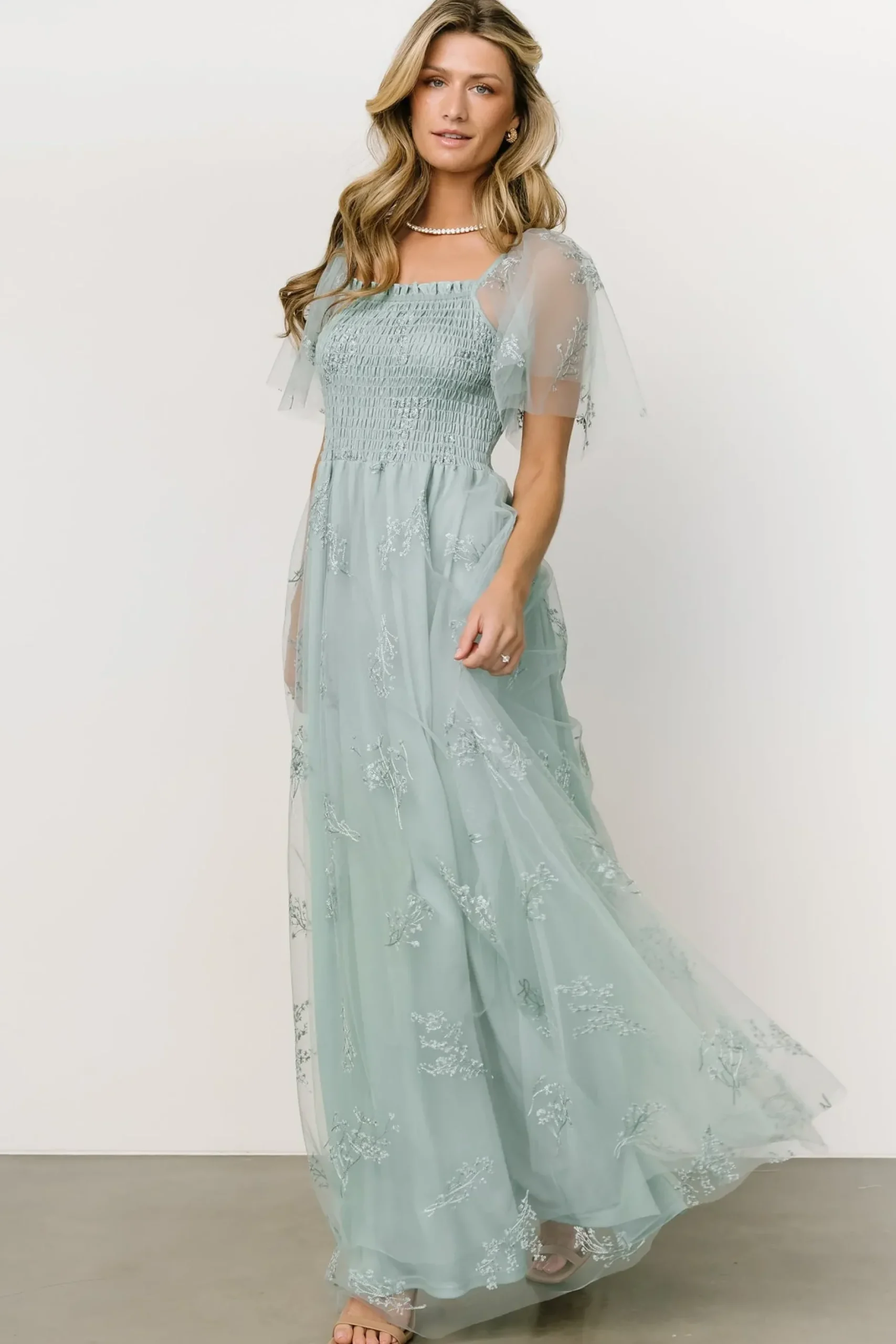 Baltic Born WEDDING SUITE|wedding guest|Cassandra Tulle Maxi Dress | Sage Sparkle