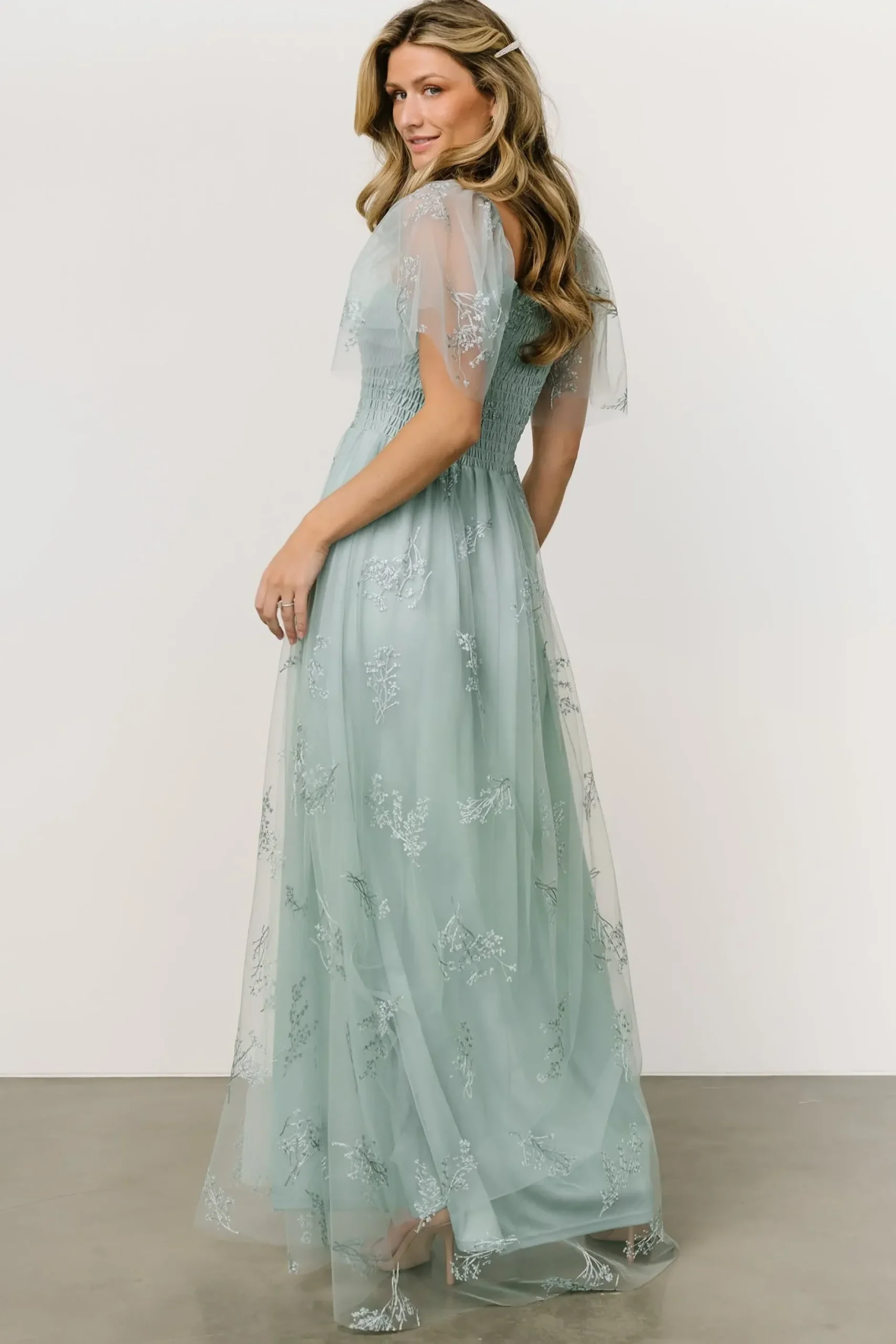 Baltic Born WEDDING SUITE|wedding guest|Cassandra Tulle Maxi Dress | Sage Sparkle