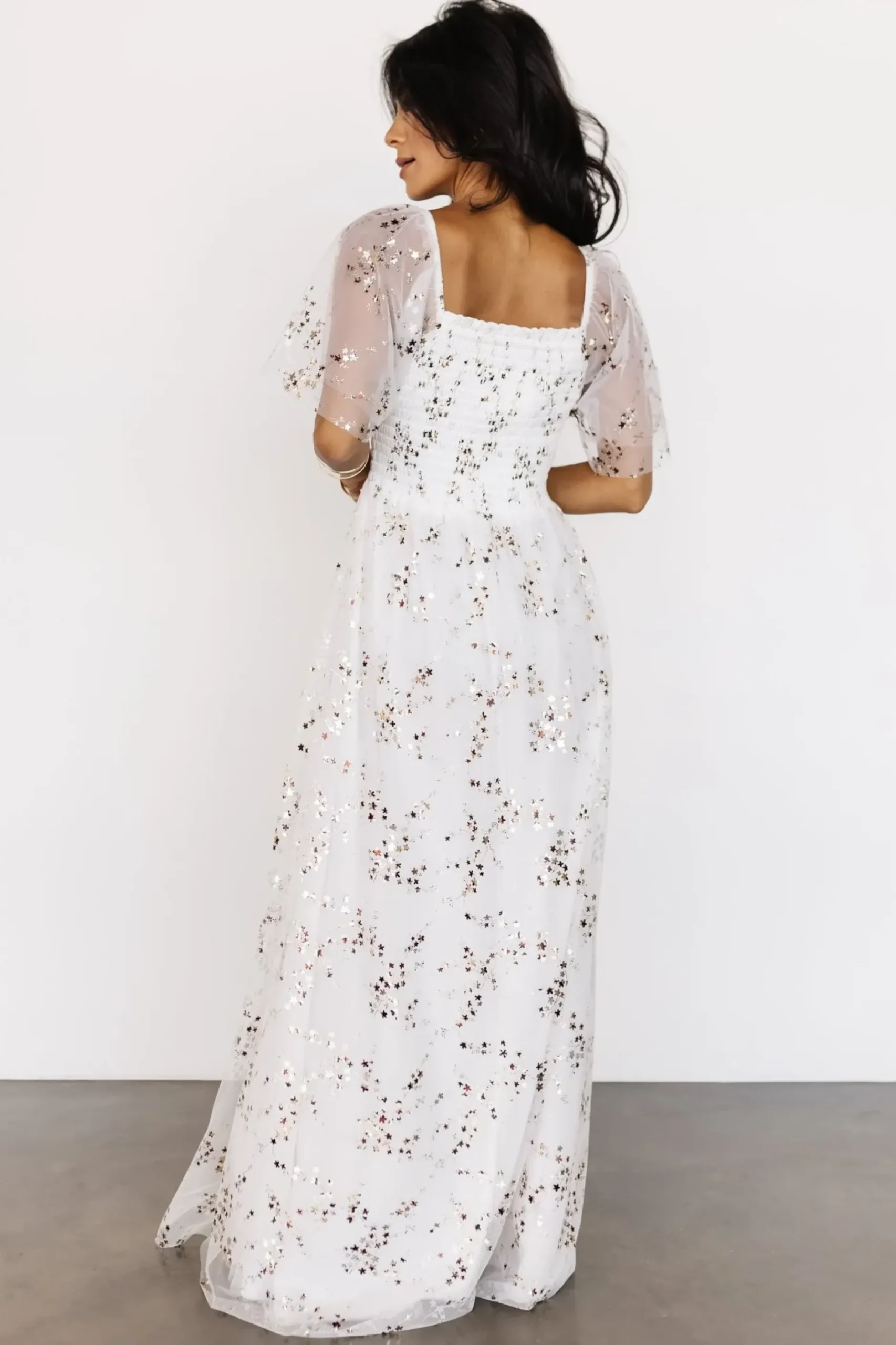 Baltic Born WEDDING SUITE|wedding guest|Cassandra Tulle Maxi Dress | Metallic White