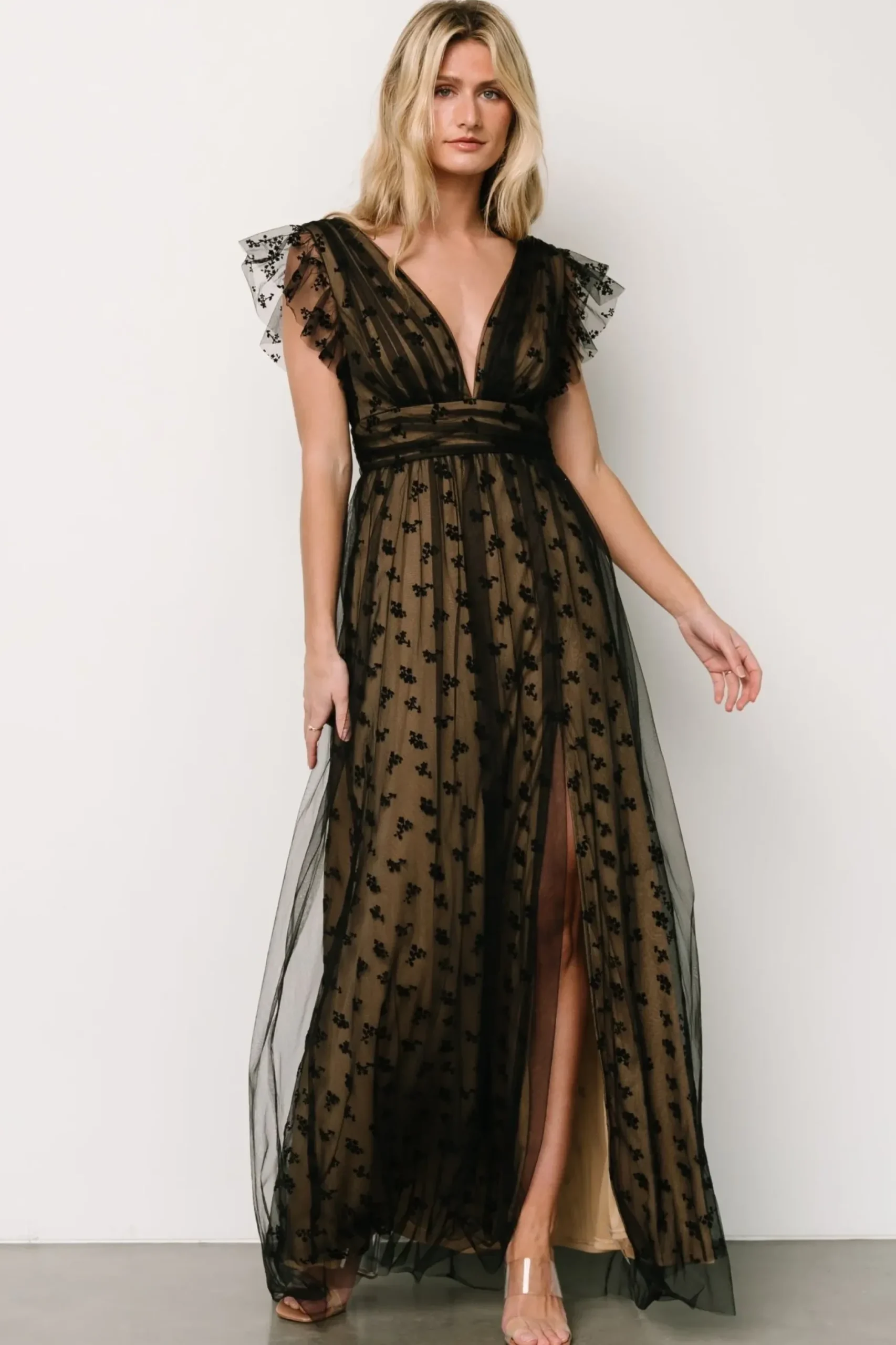 Baltic Born tulle styles|Caterina Tulle Maxi Dress | Black + Nude
