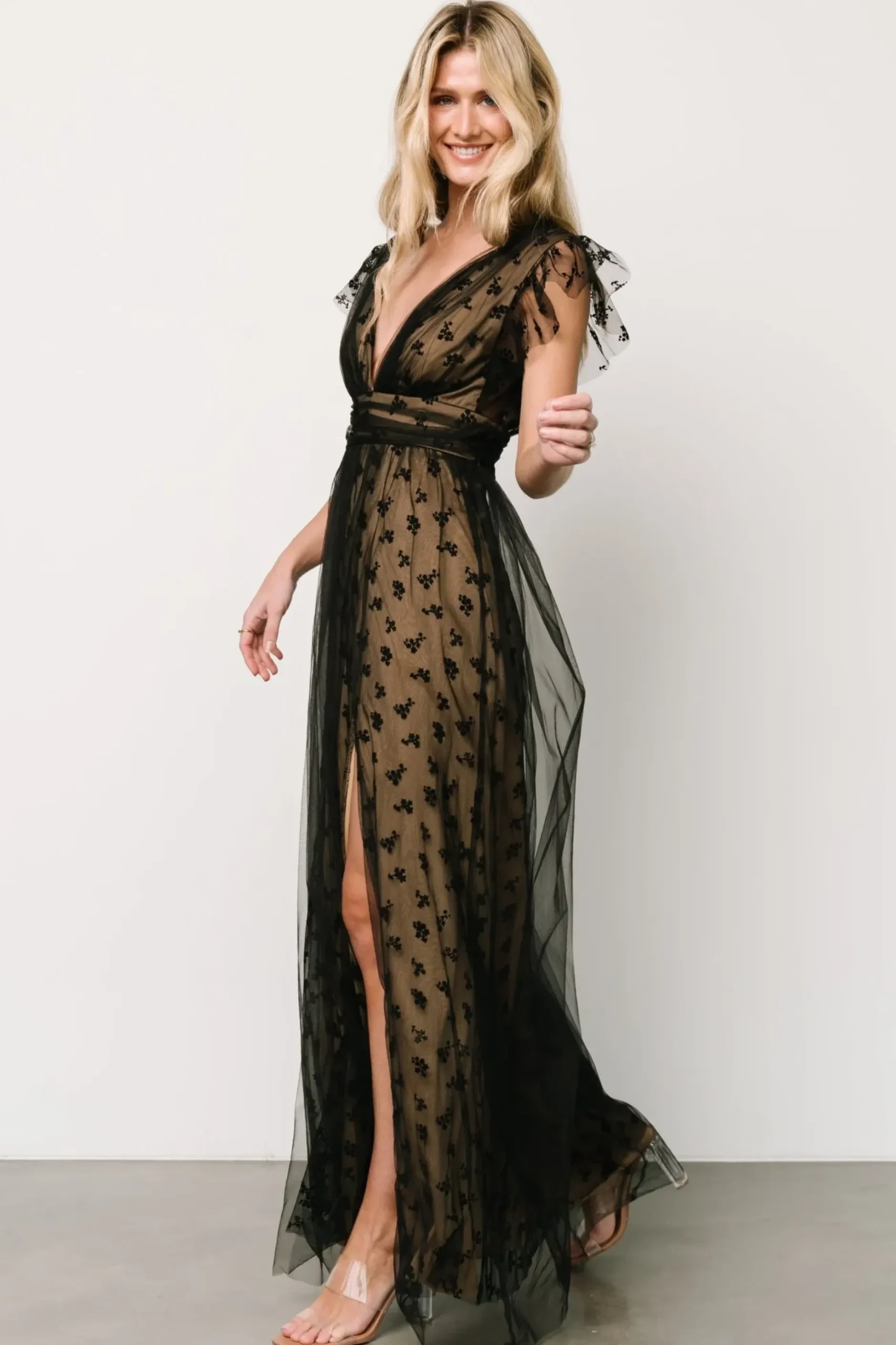 Baltic Born tulle styles|Caterina Tulle Maxi Dress | Black + Nude
