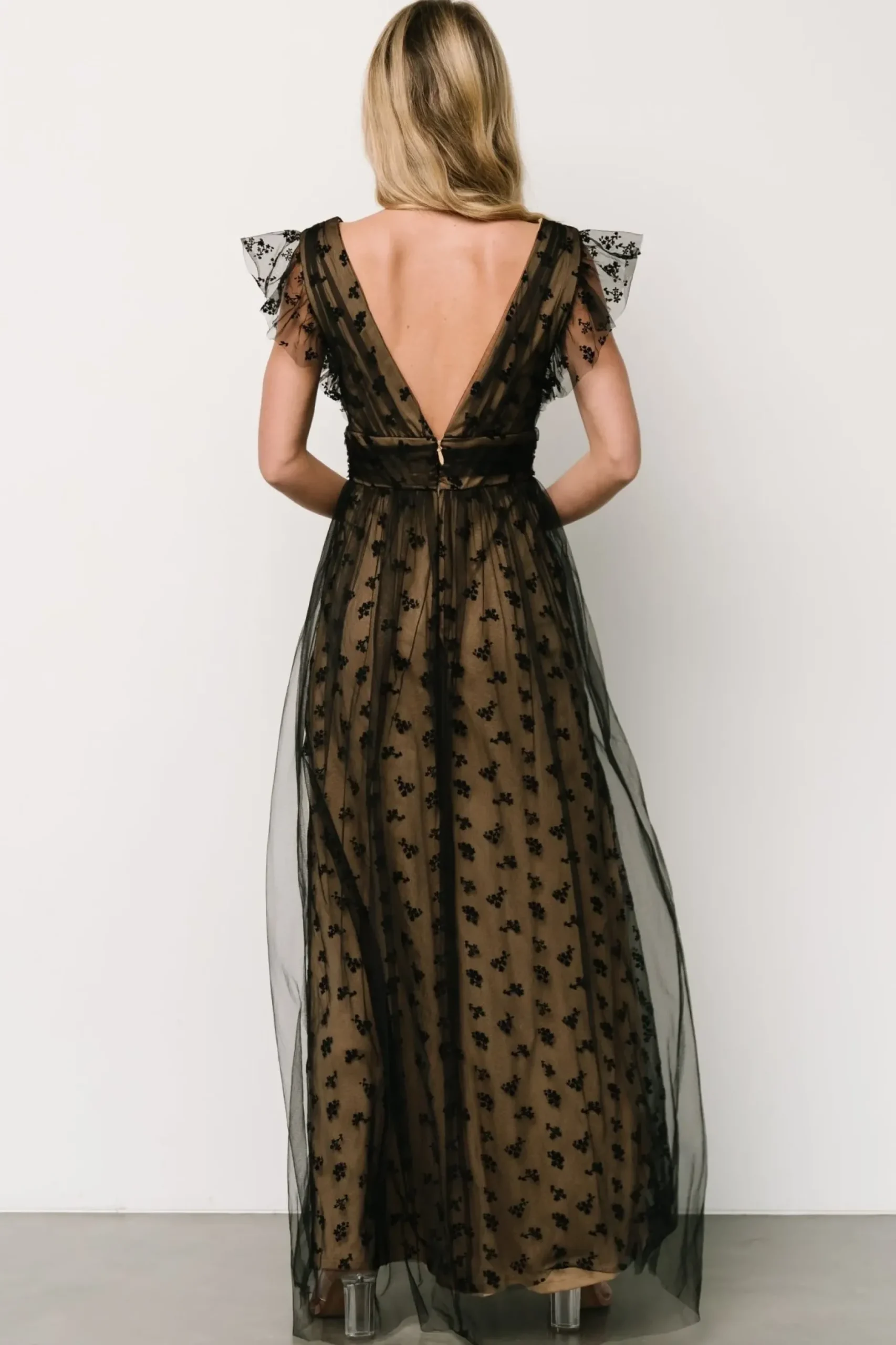 Baltic Born tulle styles|Caterina Tulle Maxi Dress | Black + Nude