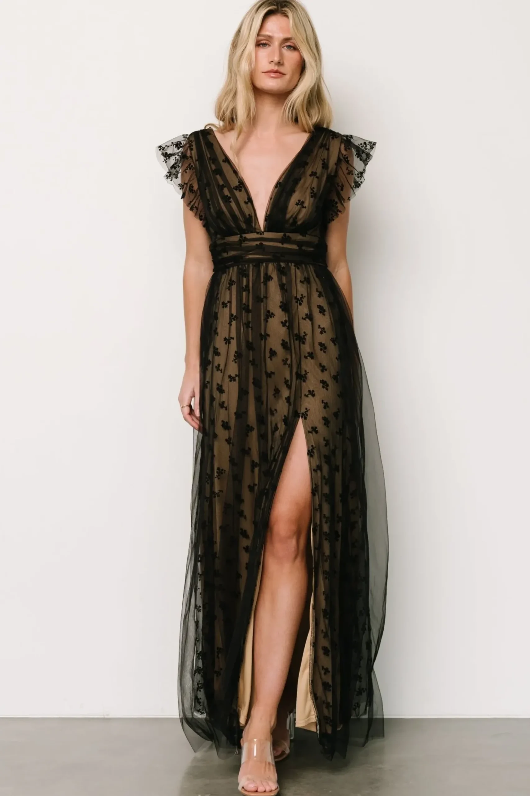Baltic Born tulle styles|Caterina Tulle Maxi Dress | Black + Nude