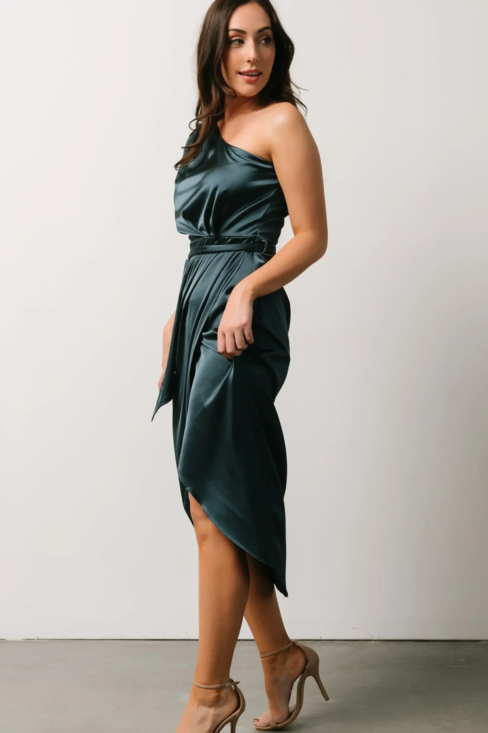 Baltic Born BEST SELLERS|Celia One Shoulder Midi Dress | Midnight