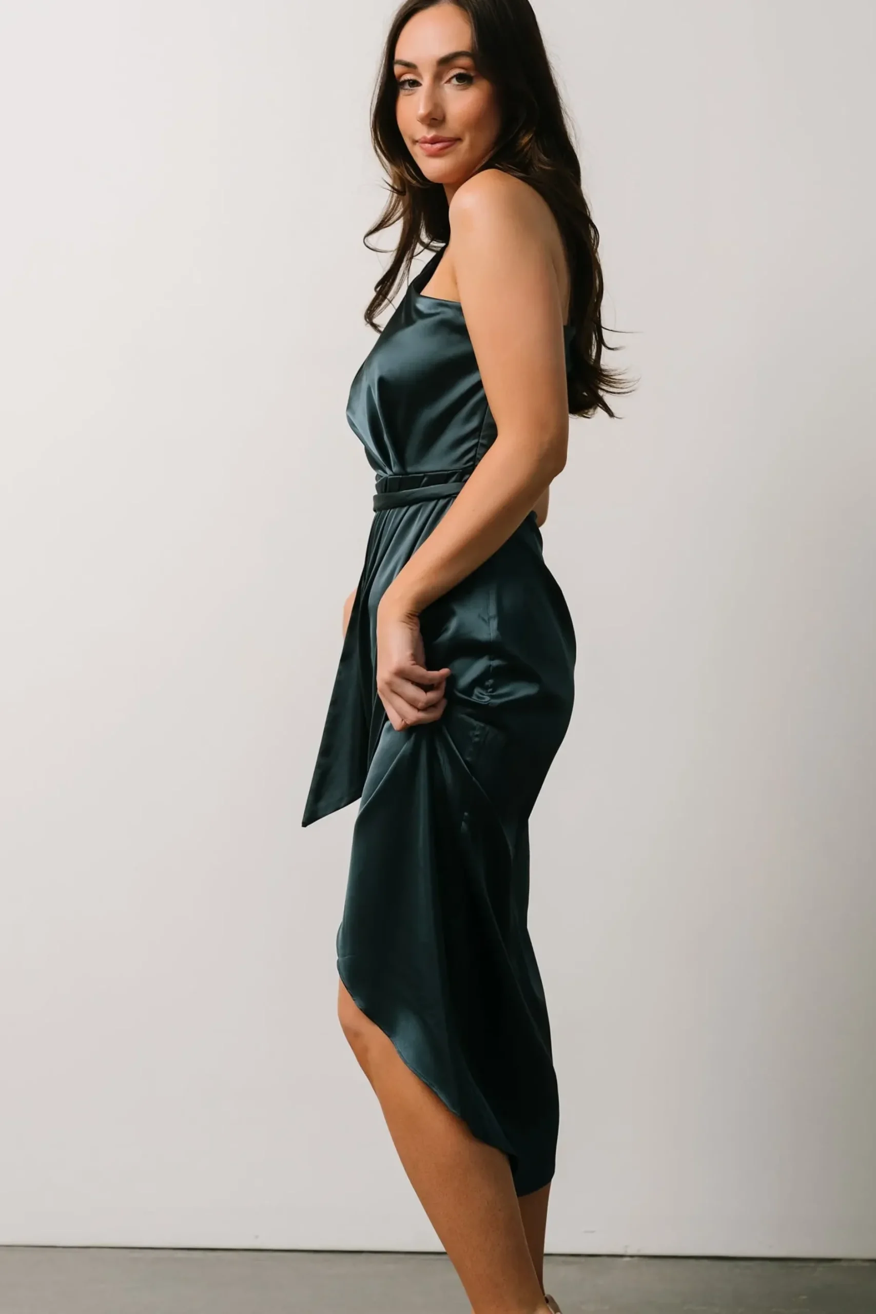 Baltic Born BEST SELLERS|Celia One Shoulder Midi Dress | Midnight