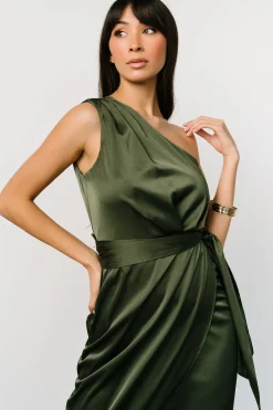 Baltic Born BEST SELLERS|Celia One Shoulder Midi Dress | Olive