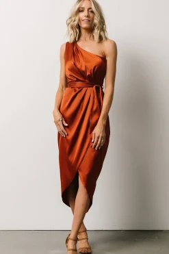 Baltic Born BEST SELLERS|Celia One Shoulder Midi Dress | Rust