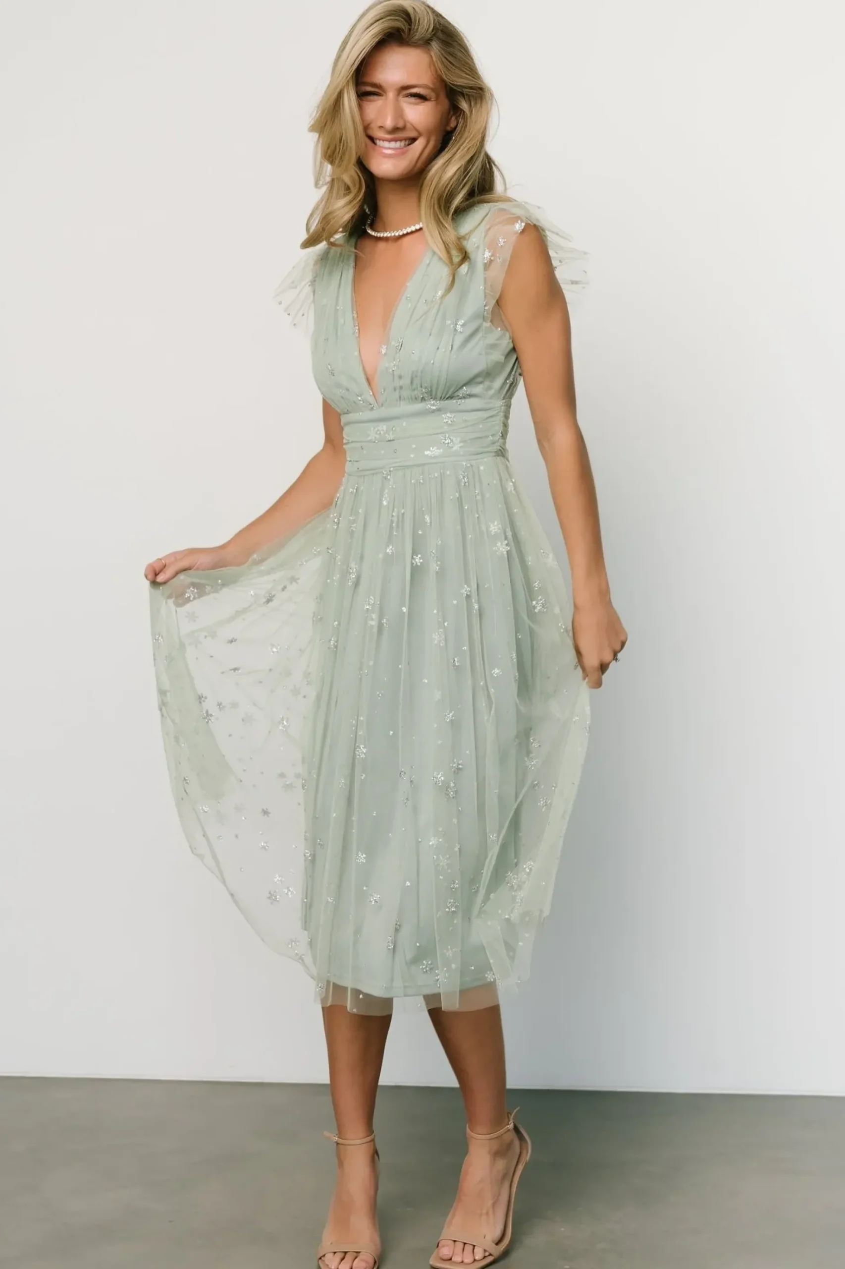 Baltic Born COMING SOON|Chiara Shimmer Midi Dress | Sage + Silver