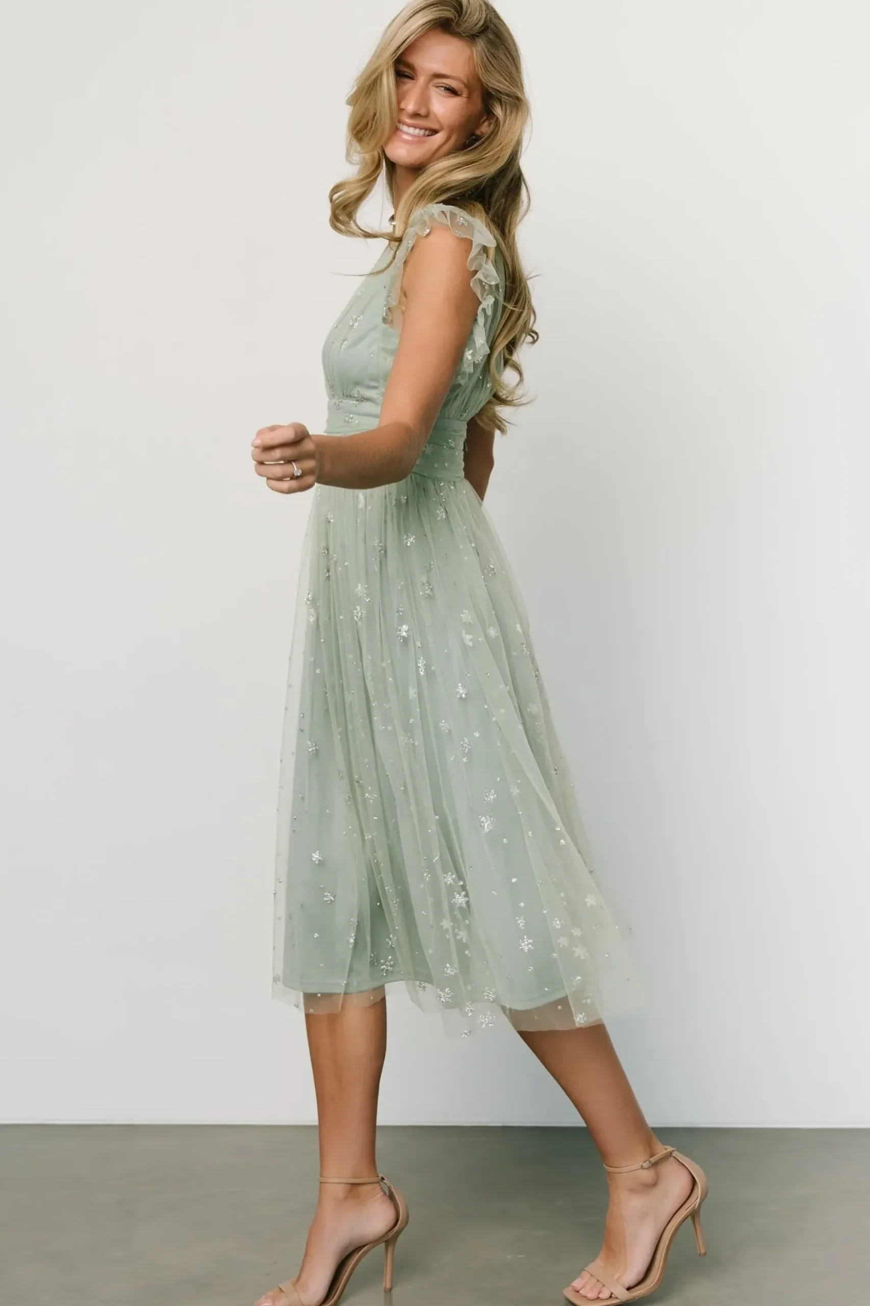 Baltic Born COMING SOON|Chiara Shimmer Midi Dress | Sage + Silver