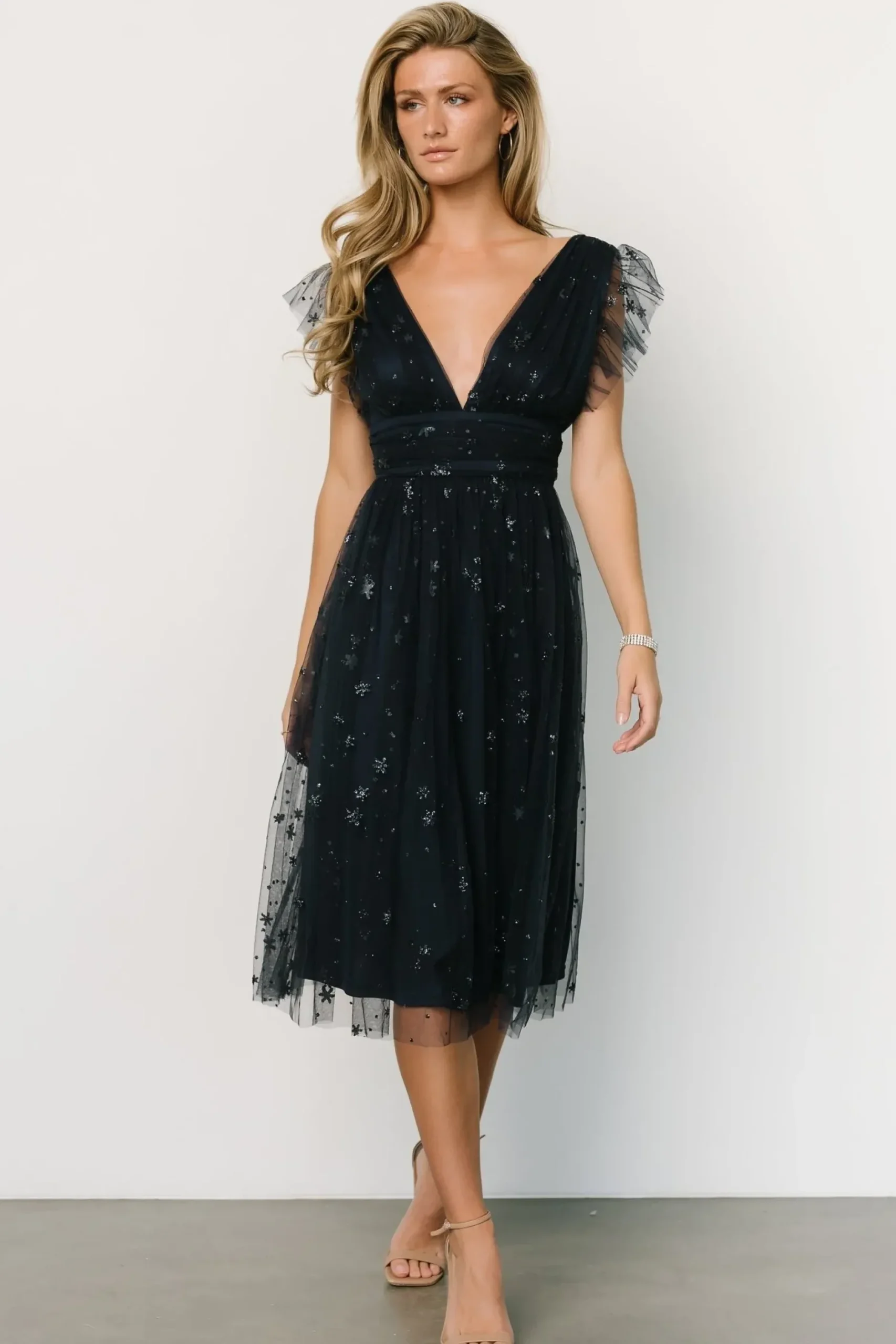 Baltic Born COMING SOON|Chiara Shimmer Midi Dress | Navy