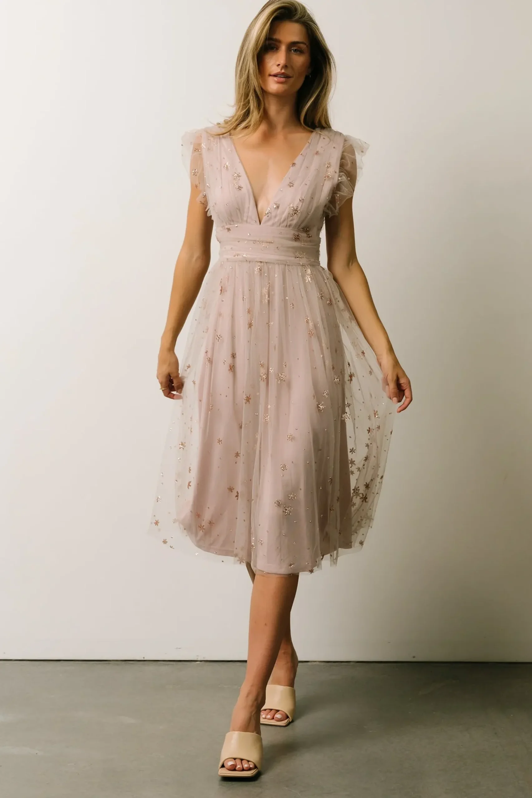 Baltic Born COMING SOON|Chiara Shimmer Midi Dress | Dusty Lilac