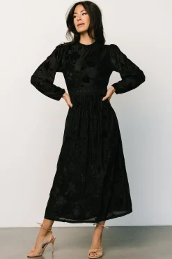 Baltic Born midi dresses|WEDDING SUITE|Christine Velvet Embossed Midi Dress | Black