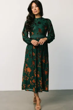 Baltic Born midi dresses|WEDDING SUITE|Christine Velvet Embossed Midi Dress | Jade