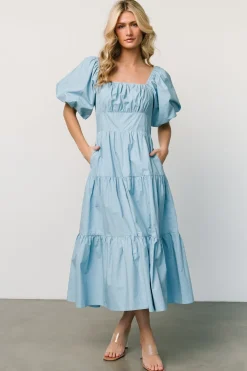 Baltic Born midi dresses|Cindy Puff Sleeve Tiered Dress | Blue