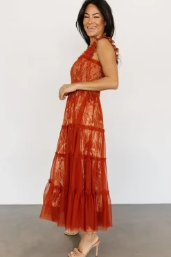 Baltic Born WEDDING SUITE|wedding guest|Cora Smocked Tulle Dress | Rust Floral